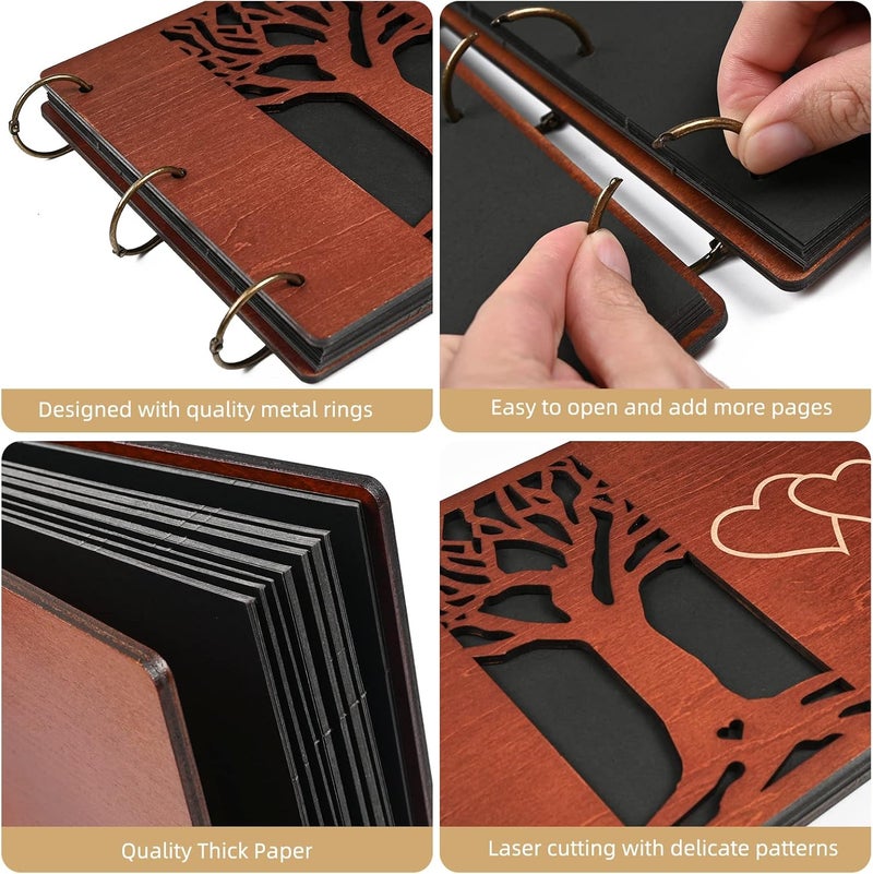 Giiffu Wooden Family Scrapbook Album, DIY Photo Memory Book with Family Tree Design, 100 Pages Personalized Scrapbooking Album, Gift for Mother’s Day, Baby Shower & Family Keepsake - Image 3